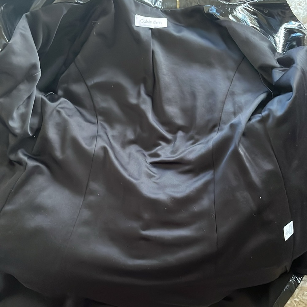 Calvin Klein Black High Shine Patent Faux Leather Trench Coat w/pockets Size M - Picture 16 of 17